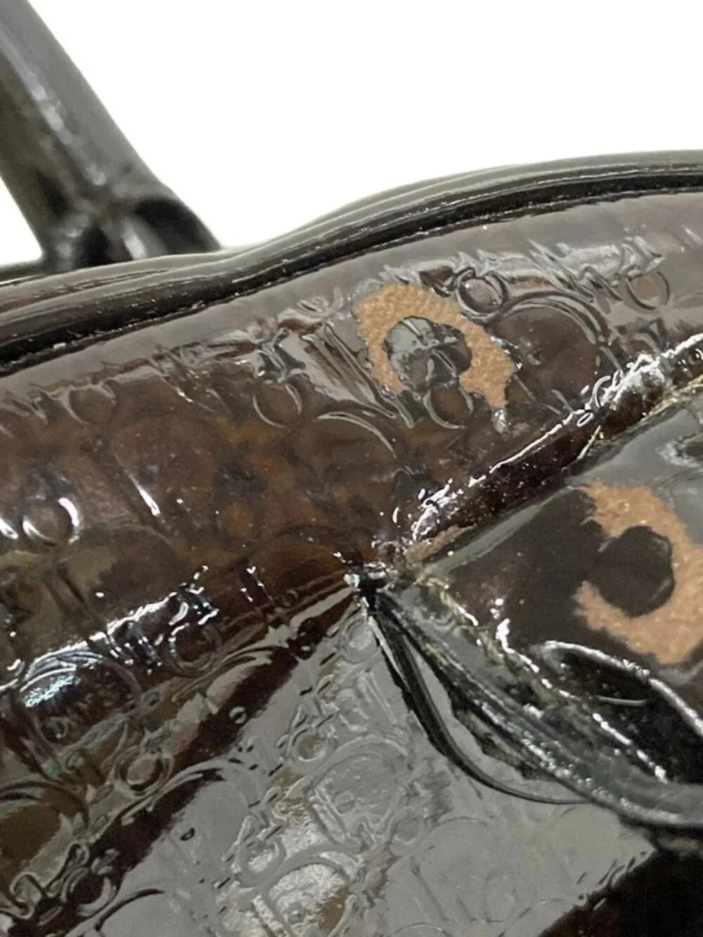 DIOR/ChristianDior Double Saddle Bag Dark Brown Patent Leather Handbag - Picture 13 of 15